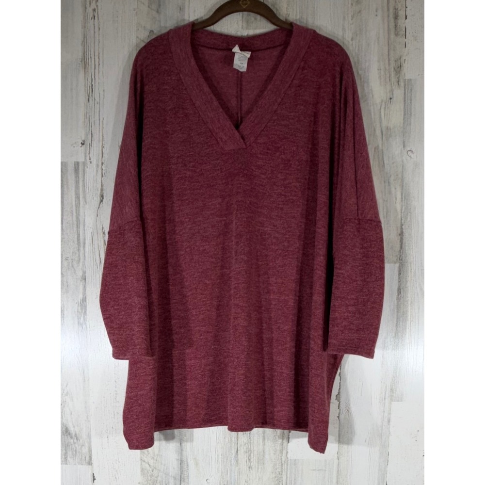 P & Rose Sweater Size Large Very‎ Oversized Burgundy V Neck Dolman Sleeves